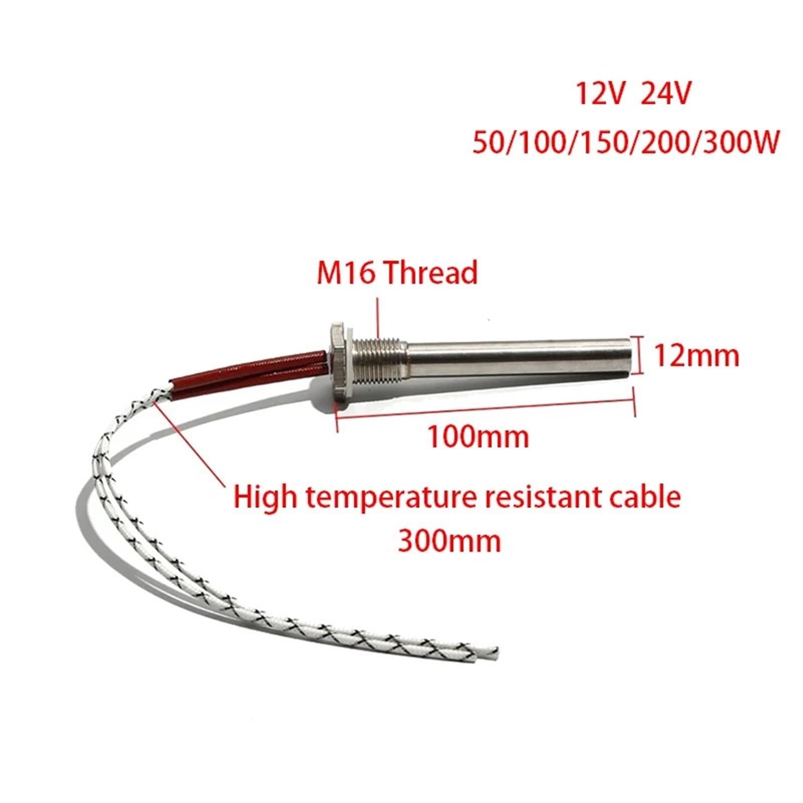 12V/24V M16 Gewinde Kartusche Wasser Heizelement 12x100MM 50/100/150/200/300W Widerstand Heizstab 1St(12X100mm no nut,24V_100W)