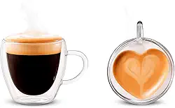 Conjunto com 2 Copos de Vidro Borossilicato 280ml – Parede Dupla Coração com Alça, para Café, Chá e Bebidas