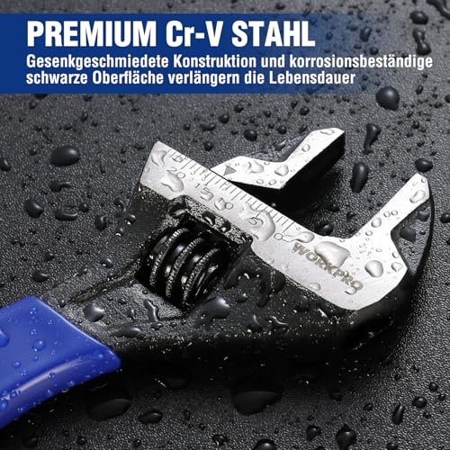 WORKPRO Schraubenschlüssel 150 mm Rollgabelschlüssel, Verstellbarer metrischer Einmaulschlüssel aus Cr-V Stahl und weichem Bi-Material-Griff
