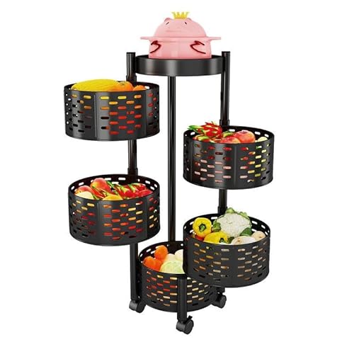 5-Tier Round Kitchen Storage Rack–Carbon Steel Space-Saving Organizer for Pantry, Fruits & Vegetables | 360° Rotating Shelves, Durable & Rust-Resistant | Multi-Purpose Shelf for Kitchen & Home