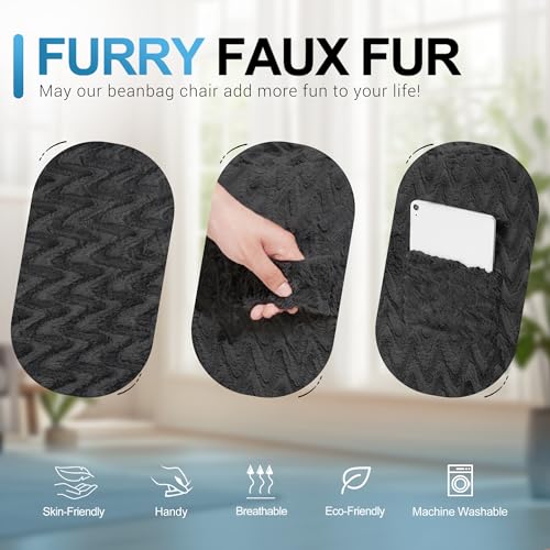 Image of HABUTWAY 4FT Bean Bag Chair,Giant Bean Bag Chairs for Adults,Big Bean Bags with Memory Foam Filled, Large Beanbag Chairs with Chevron Plush Cover-Black