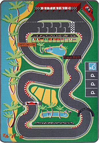 TAPITOM® Tapis Enfant Circuit Voiture de Course 95x133 cm Tapis de Jeu Route de F1 Tapis de Sol pour Chambre d'enfant Univers décoration Circuit F1...