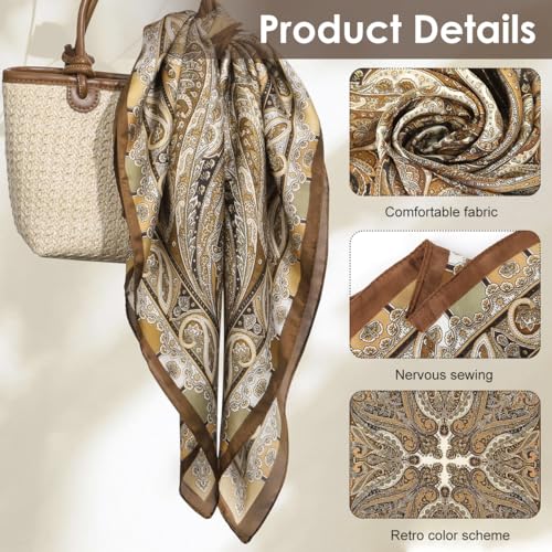 Image of SANNIDHI Silk Like Head Scarf for Women Stylish Vintage Hair Scarf Floral Print Square Bandana Gift