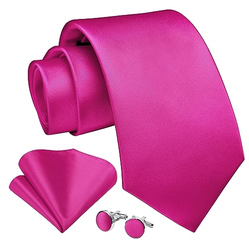 Image of Enlision Mens Ties Solid Color Satin Necktie Ties for men Handkerchief Cufflinks Pocket Squares for Wedding