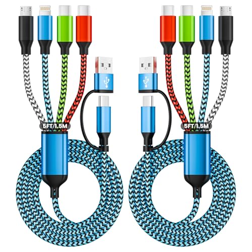 Jogrytece Travel USB A/C 4 in 2 Charging Cords,Dual Type C Mulit Charging Cable, Universal Charging Cables for All Devices,iPhone Charger Cord for iPhone Series/Galaxy/Tablets/PS (Multicolor)