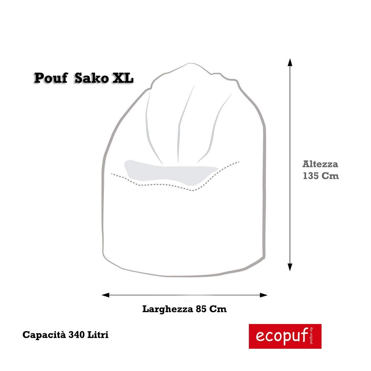 Ecopuf Mega Sako | Pouf Poltrona Sacco Sfoderabile XL | Pouf a Sacco Poliestere Impermeabile Fantasia Design | Poltrona a Sacco per esterni | Pouf Poltrona Relax da Esterno e Interno Dim. 85X135 Cm
