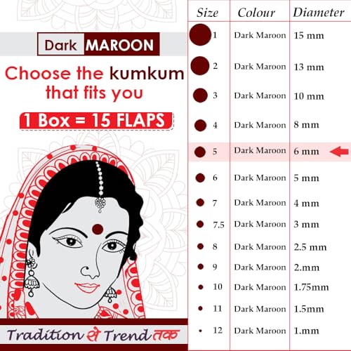 Image of PERPAA Premium Velvet Sticker Kumkum Bindi Box of 15 Flaps - Pottu for Women,Ladies, Girls (Size 5, Diameter 6mm, Dark Maroon)