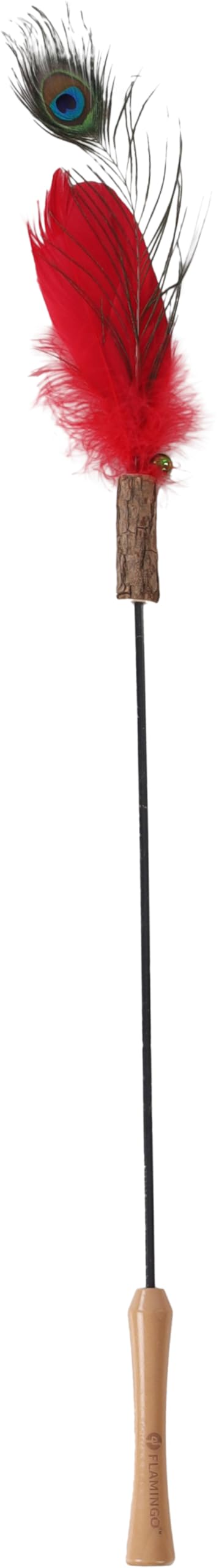 Flamingo giochi per gatti – canna da gioco per gatti Lindy 45cm, manico in legno, con matatabi, campanellino e piume – Nessuna scelta di colore possibile