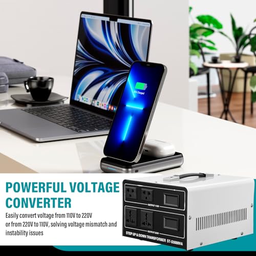 Voltage Converter Transformer 3000W (110V to 220V, 220V to 110V) Step Up/Down Multi-Socket Transformer Converter for Hair Dryer Juicer - White3