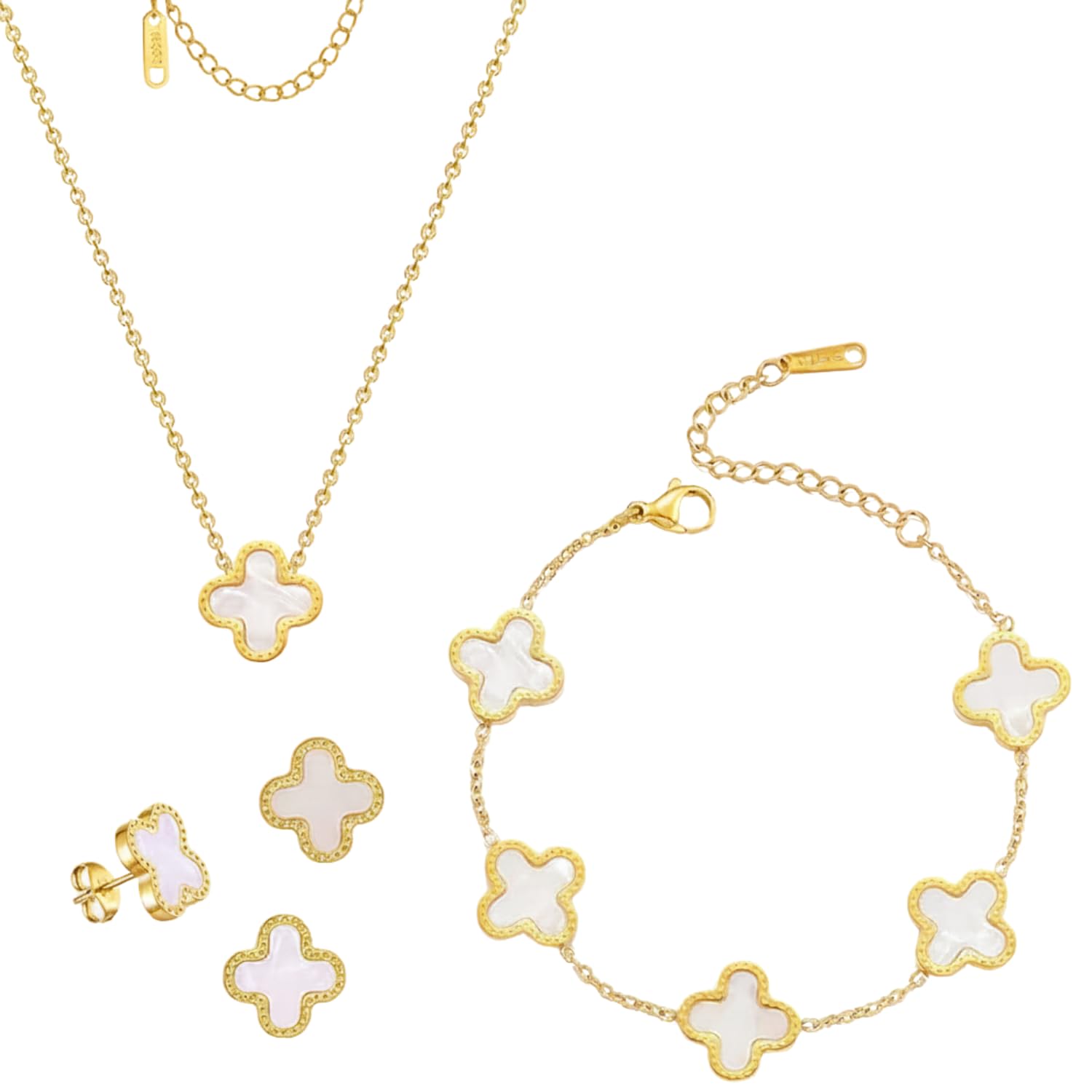 3 PC Set I 18K Gold Plated Four Leaf Clover Necklace I Clover Bracelet I Clover Earrings I Dainty Clover Necklaces For Women I Valentines Gift I Anniversary I Wedding I Occasion