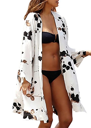 Sierry Womens Bikini Cover ups Loose Floral Print Swimsuit Chiffon Kimono Cardigan Capes