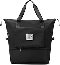 Large Capacity Folding Travel Bag, Foldable Travel Duffel Bag, Dry and Wet Separation Sports Portable Shoulder Bag, Black, One Size, Travel Bag
