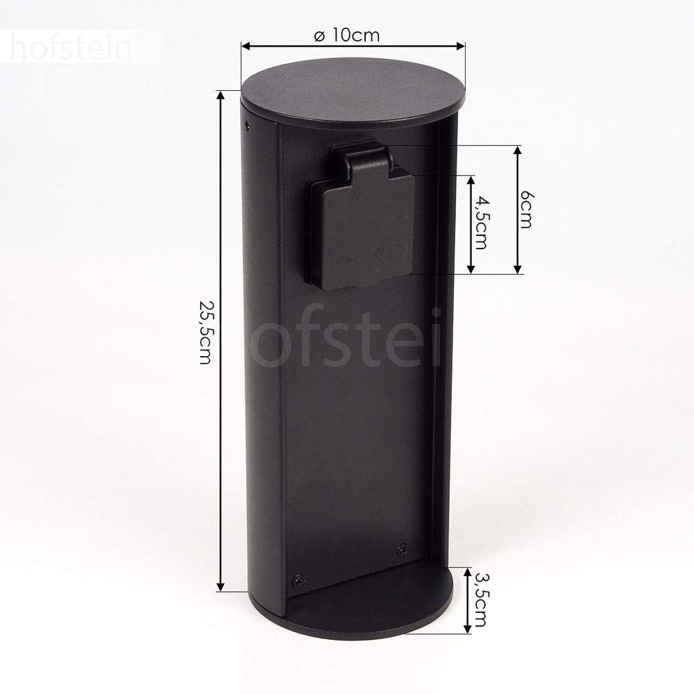 Steckdosensäule Stewart, zylindrische Säule aus Metall in schwarz, 1-fach Steckdose mit einer Höhe von 25,5 cm, Gartensteckdose mit Klappdeckel, IP44, 16A/250V Anschluss