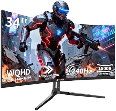 CRUA 34 Inch Curved Gaming Monitor 1500R