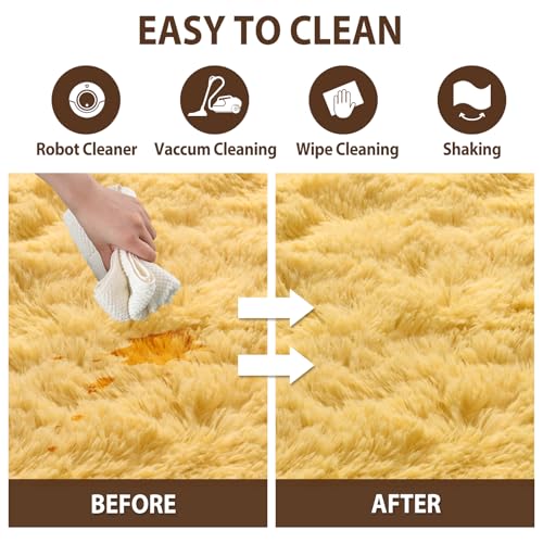 8x10 Area Rugs for Living Room Shag Fluffy Rug Bedroom Plush Carpet Non Slip for Nursery Kids PlayRoom Home Decor Aesthetic,Light Yellow