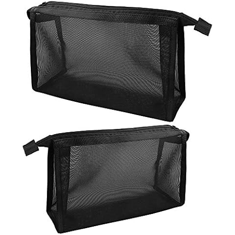 2pcs Mesh Cosmetic Bag Black Makeup Pouches Mesh Makeup Bags with Zipper for Office Travel Makeup (27.5 * 17cm, 23.5 * 13cm) Cover