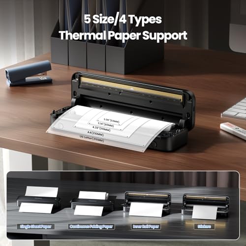 phomemo portable printers wireless for travel upgraded m834 bluetooth thermal printer 8534 x 1134amp a4 sizeinkless mobile printer with carry case for travelofficeschoolcarhomeblack