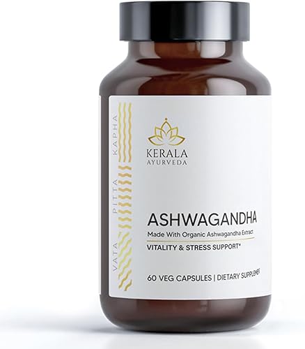 Kerala Ayurveda Ashwagandha - Cápsulas de hierbas para suprarrenales saludables e inmunidad, alivio del estrés y buen sueño, 60 unidades