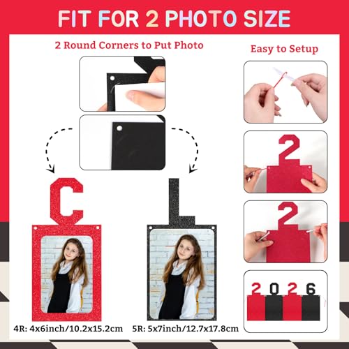 Image of Glitter Black Red Graduation Photo Banner for 2026 Graduation Party Decorations Congrats Grad We are So Proud of You Banner Class of 2026 Picture Banner for 2026 High School Grad Congratulation Party Backdrop Decorations Photo Props