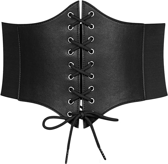 Women Corset Belt Leather Waist Belts thick lacing Vintage Wide elastic ties for woman tied dresses Stretchy Wide Waist Elastic Belts Vintage Belts for Dress Belt Stretchable Belts - Black