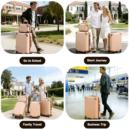 Image of Lightweight hardside luggage sets Suitcases with Spinner Wheels YKK Zipper TSA Lock, ABS+PC hardshell 4 Piece Luggage Set for Weekend Getaways & Travel Business (14 /20 /24 /28 Pink)