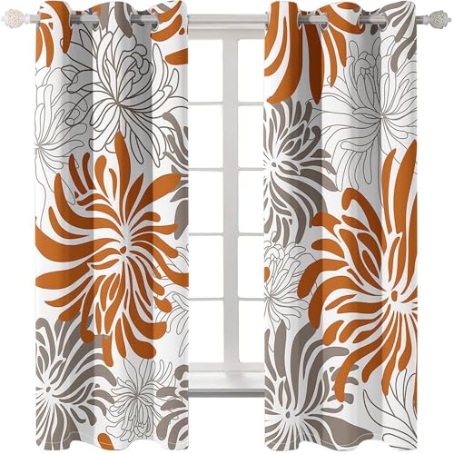 Homxi Cortinas Opaca 2 Piezas Dormitorio,2 x 132W x 183H CM,Cortinas de Balcón con Ojales Patrón de Flores Cortina para Dormitorio Marrón Gris