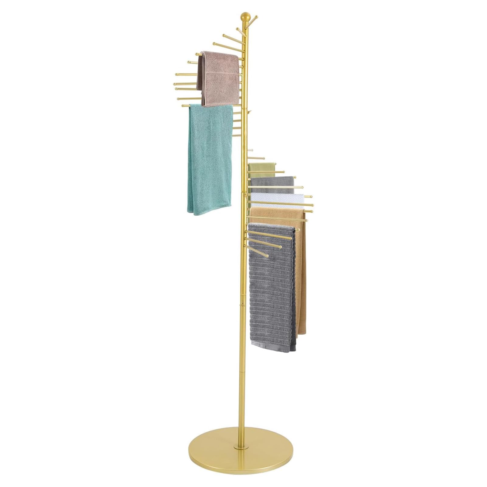 Spirale Porte-écharpes Métal, Présentoir de Ceintures et Cravates Commerciale, 30 tiges Organisateur de Foulards Pour Boutiques et Particuliers Gain de place, Charge 25 kg (Or)