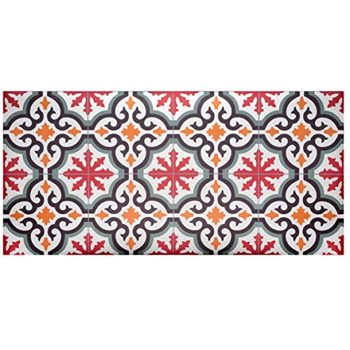 Baroni Tappetino Passatoia in Vinile da Cucina Decoro Maioliche Rosse e Verdi 120x60 Cm in PVC Antiscivolo da Interno ed Esterno