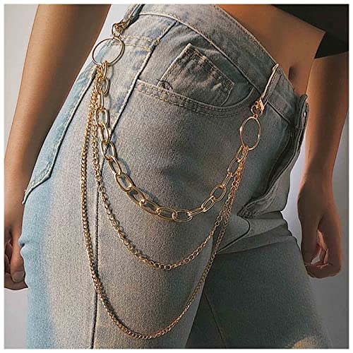 Yheakne Chaîne De Pantalon Punk Chaîne De Jeans Superposée Chaîne De Pantalon Dorée Chaîne De Poche Chaîne De Portefeuille Superposée De Pantalon Hip Hop Bijoux De Chaîne Pour Femmes Et Hommes (or) Cover