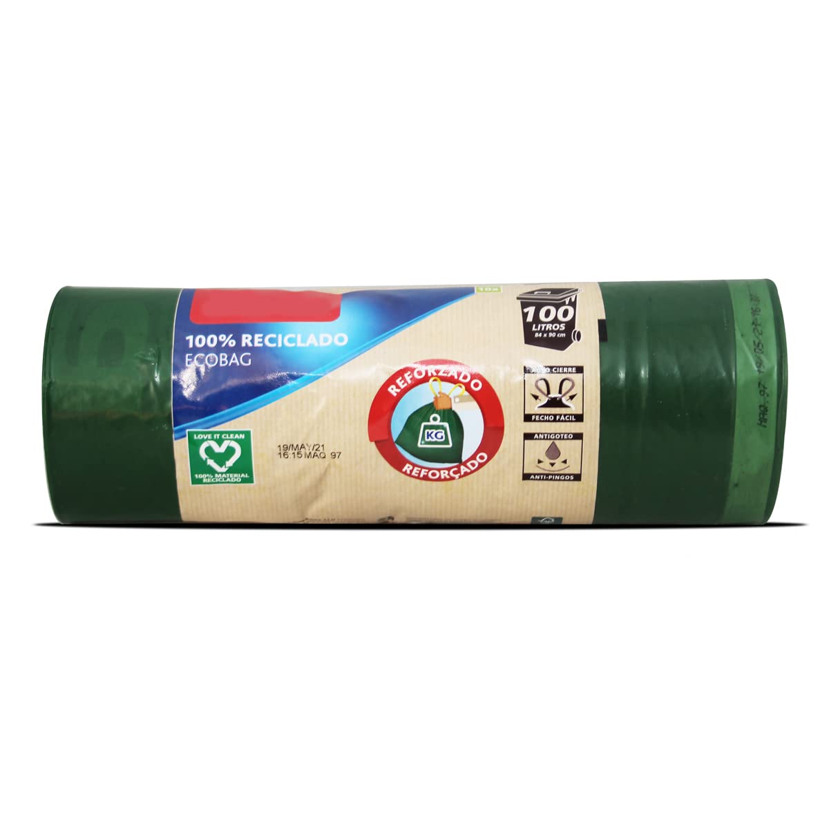 Juego de 20 paquetes de 10 Bolsas de Basura Reforzada 100% reciclada, antifugas, ultra resistente, juego de 10 Rollos Talla Grande, bolsa de basura, Capacidad 100 L - Formato 82 x 95 cm