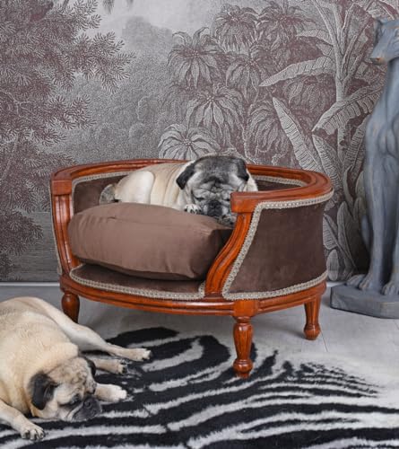 Hundebett Barock Hundesofa mit Kissen Hundekorb Katzenbett Hundekissen Samt Braun 70 cm cat701g70 Palazzo Exklusiv