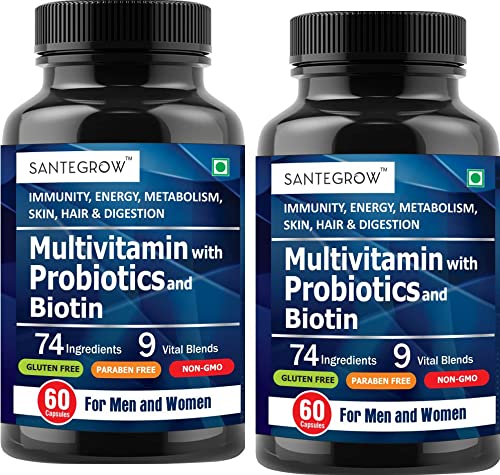 Santegrow Multivitamins with Probiotics and Biotin for Men & Women - Pack of 2