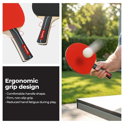 Image of Lifelong Table Tennis Racquet Set | 2 Bats & 3 Training Balls | 7-Ply Wood Construction with Premium Rubber Surface | Indoor & Outdoor Play | Suitable for Beginners & Recreational Gaming