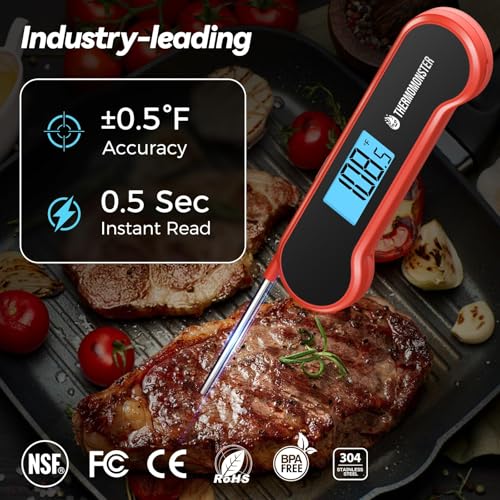 0.5 Sec Instant Read Meat Thermometer Digital with ±0.5℉ Precision, Food Thermometer for Cooking Kitchen Gadgets, Oven Grill Candy BBQ Essentials Accessories, Gifts for Him Dad Men Birthday, Red image 2