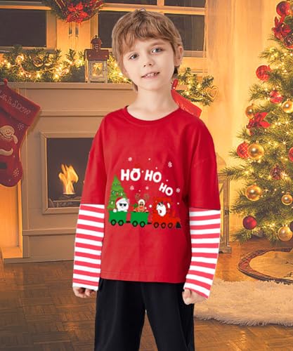 Boys Christmas Tees Girls Dinosaur Tops Stripe Long Sleeve Shirt Kids Truck T-Shirt for Toddler Xmas Gifts 3-9 Years2