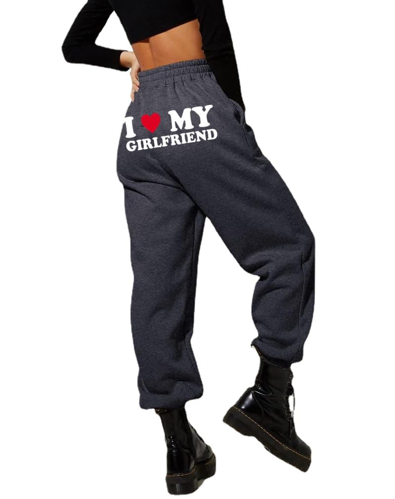 NAKEAHI Love My Boyfriend Girlfriend Sweatpants for Women & Men Funny Fashion High Waisted Workout Jogger Pants Couple Fleece Trousers