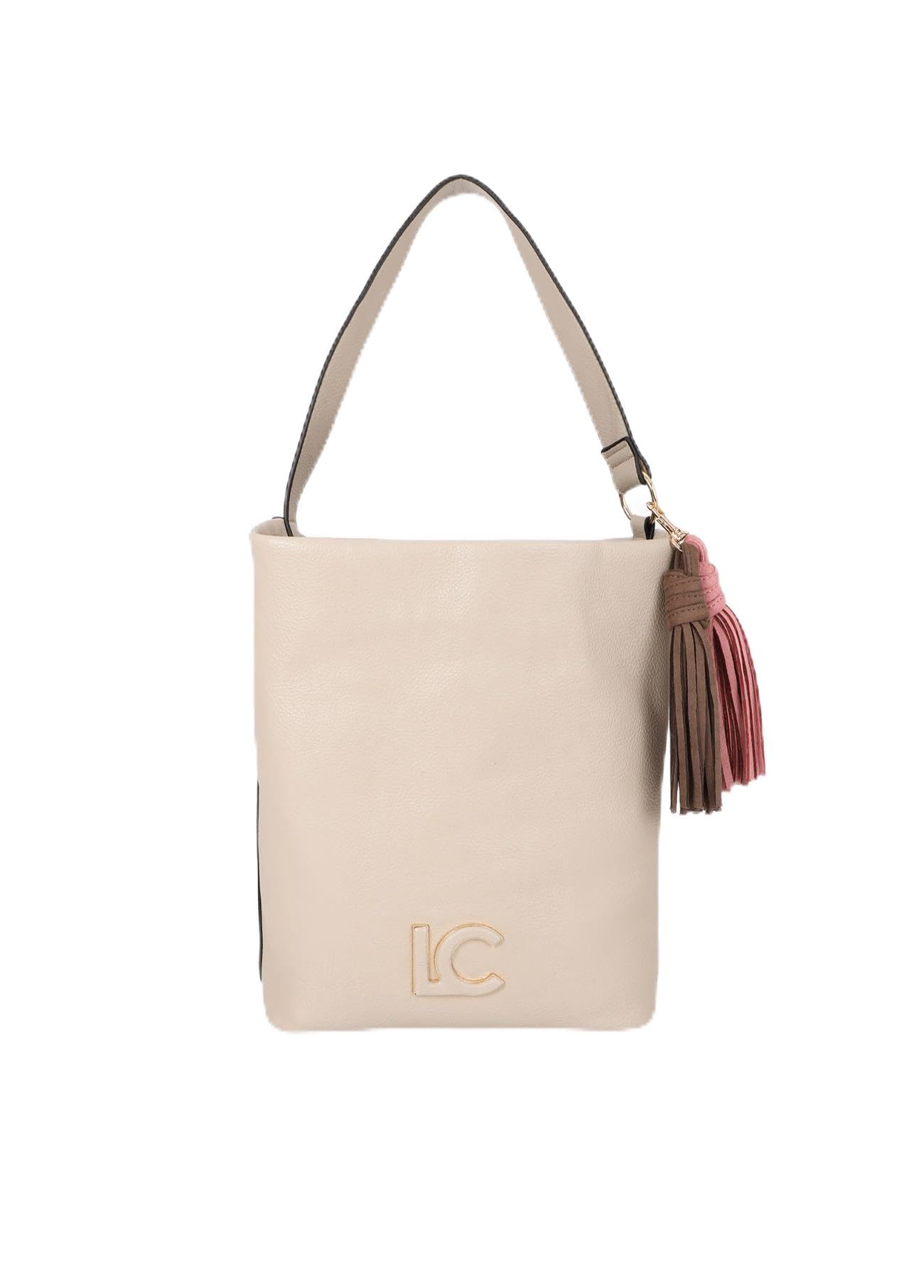 LOLA CASADEMUNT Shopper efecto piel con pompones a contraste