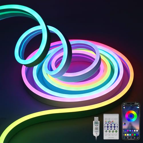 LUXONIC USB Flexible Neon Ruban LED 3M, RGBIC Étanche Bande LED
