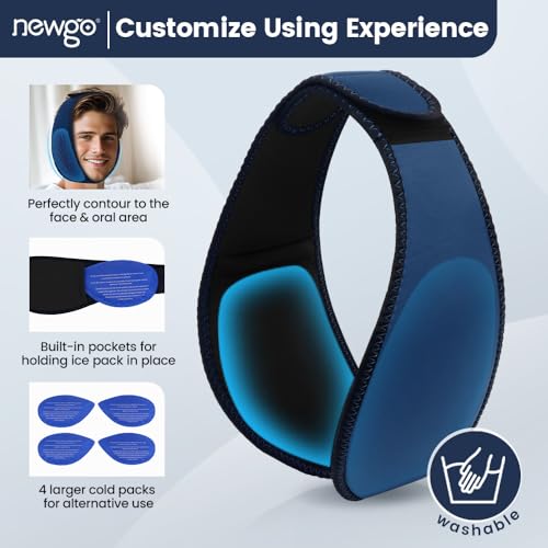 Image of NEWGO Wisdom Teeth Ice Pack Head Wrap Jaw Ice Wrap for Face Oral Surgery Pain Relief, Face Ice Pack with 4 Hot /Cold Packs for Facial, Chin, Jaw - Dark Blue