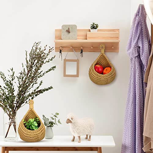 Jinei 3 Pcs Teardrop Jute Hanging Storage Basket Teardrop Woven Boho Wall Fruit Basket For Kitchen Garlic Onion And Potato Holder Hanging Wall Vegetable Baskets For Succulent Wall (Medium) #TOP5