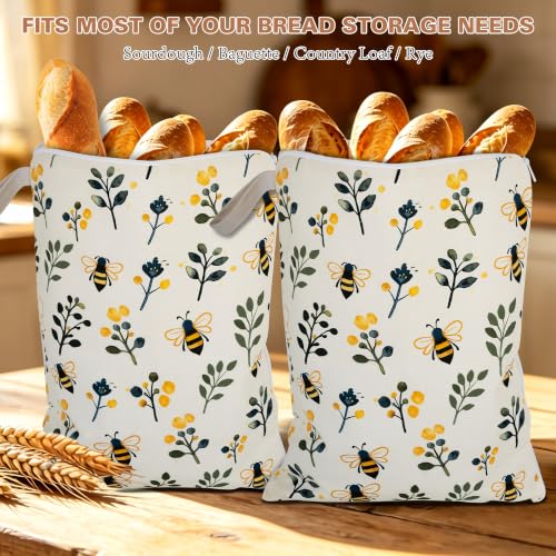 2 Packs Beeswax Bread Bags for Homemade Sourdough Bread With Zipper Sealing | 17''x13'' Natural Beeswax Coating Keeps Bread Fresh Longer,Reusable Organic Linen Cotton Bag, Freezer Safe & Portable - image 5