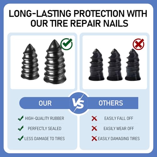 Image of Tire Repair Kit, Rubber Tire Plugs, Vacuum Tire Repair Screws, Puncture Repair Kit for Car, Motorcycle, Truck, ATV, Fast DIY Tire Plug Tool, Self-Service Tire Repair Nails for Flat Tires (60)