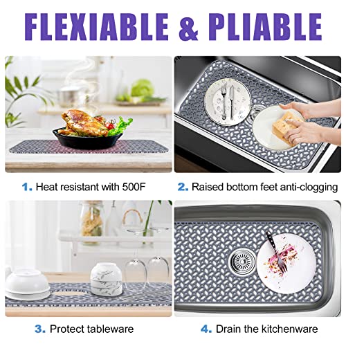 image for JUSTOGO Silicone Sink Mat, Grey Kitchen Sink Protector Grid Accessory 