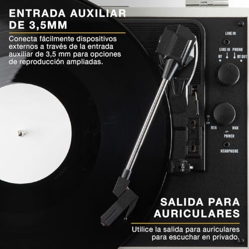 Tocadiscos portátil con altavoces integrados y Bluetooth para discos de vinilo 7