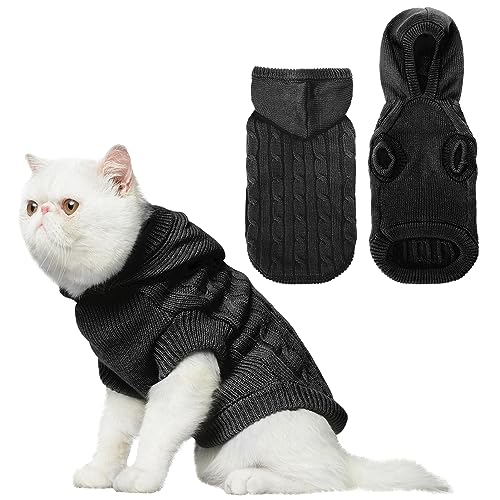 PUPTECK Winter Dog Cat Sweater Coat - Soft Cold Weather Clothes Knitwear for Kitties & Small Dogs Indoor Outdoor Walking Warm, Knitted Classic for Doggies Kitties Girls Boys, Black L