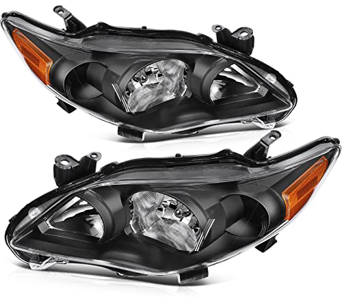 SCITOO Pair Headlight Assembly Fits for Toyota Corolla 2011-2013 Headlights Black Housing Amber Reflector Clear Lens, TO2502204 TO2518131 (Bulbs Not Included)