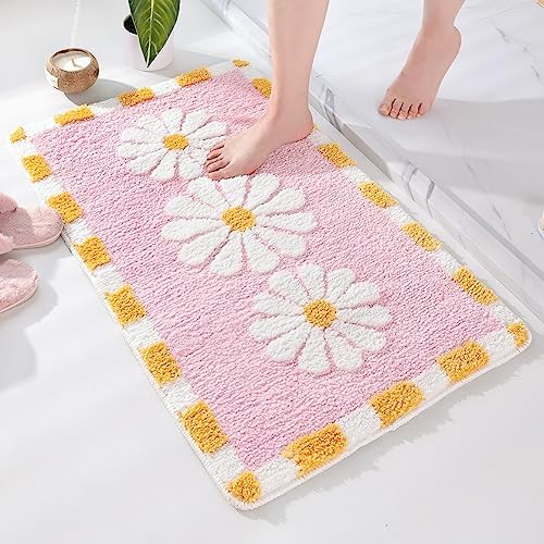 Amazon.com: Panstar Pink Bathroom Rugs Cute Flower Bath Mat Non Slip ...