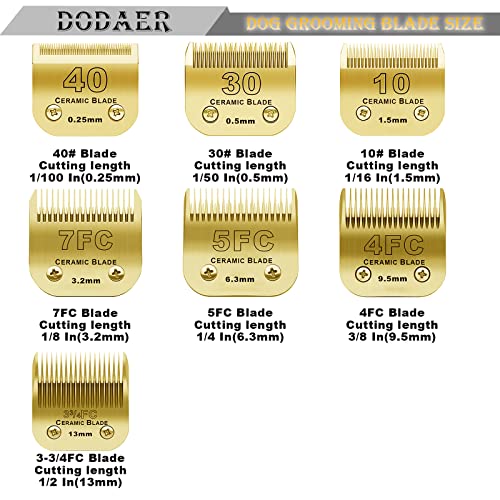 Image of Gold Detachable Dog Blades Set Compatible with Andis /Oster A5 Grooming | Compatible with wahl km10 dog clipper,Made of Ceramic Blade & Stainless Steel Blade,Include 10+30+40+7FC+5FC+4FC+3FC ,7 Pack