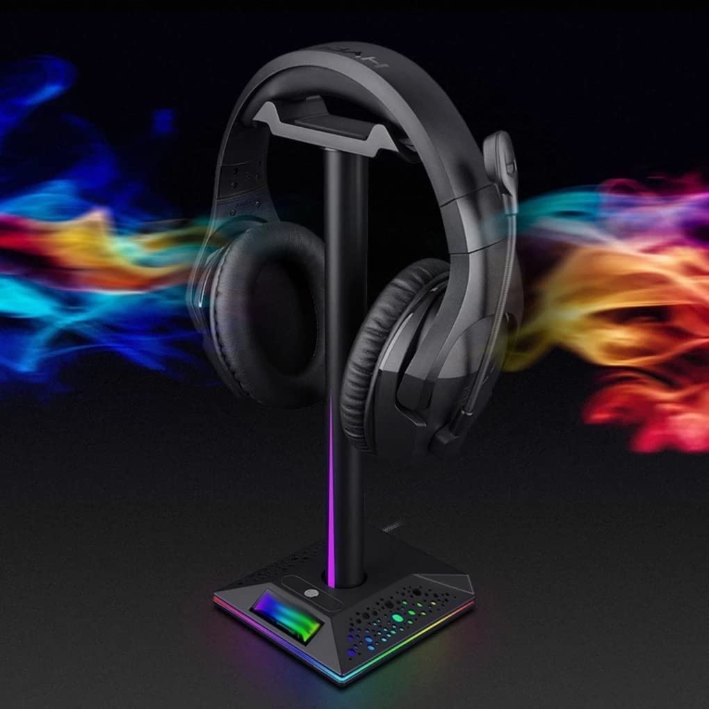 Gaming Accessori Supporto per Cuffie RGB Gamer Supporto per Cuffie Antiscivolo da Tavolo da Ufficio con Doppio Caricatore USB 2 Stand Over-Ear da Gioco(Pink)