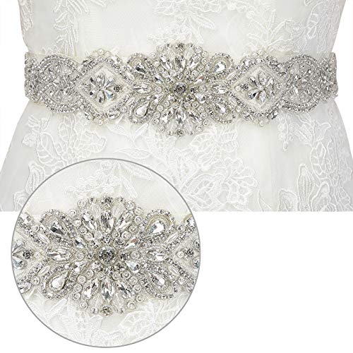 HDE Rhinestone Wedding Bridal Belts and Sashes with Ribbon for Bridal Gown Dress2